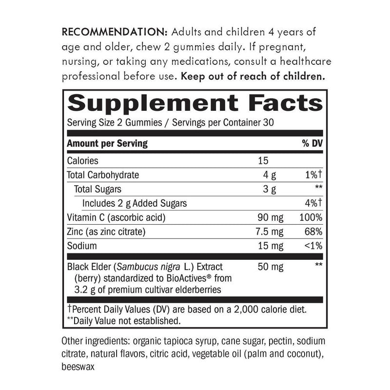 Nature's Way Sambucus Elderberry Gummies with Vitamin C and Zinc - 60ct