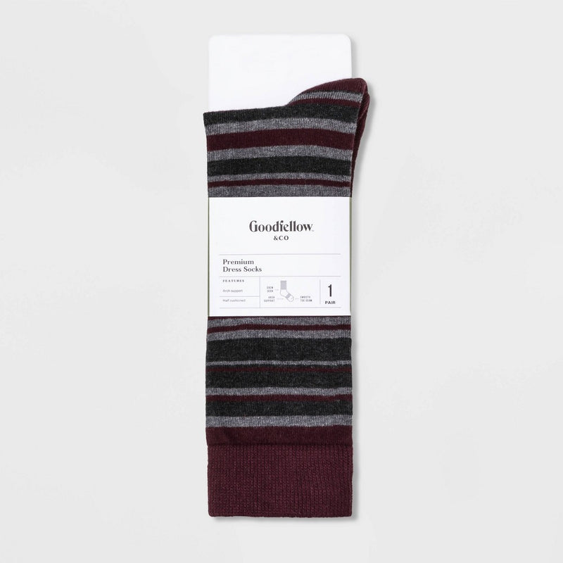 Men's Striped Premium Dress Socks - Goodfellow & Co Gray/Red 6-12