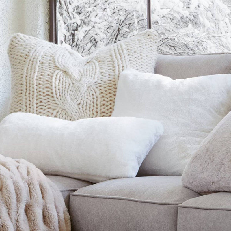 50"x60" Ruched Faux Rabbit Fur Throw Blanket Neutral - Threshold