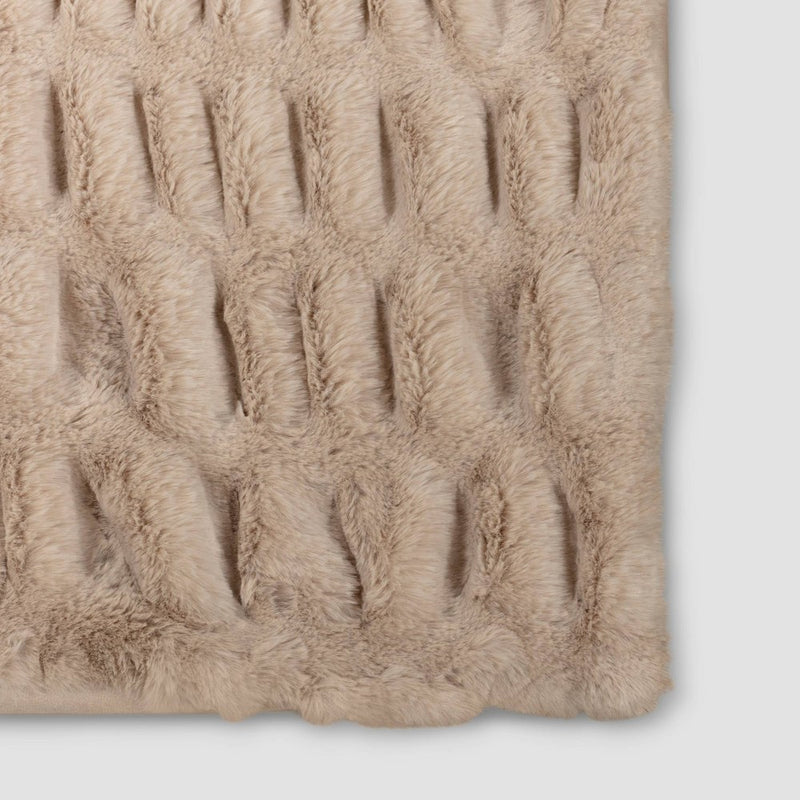 50"x60" Ruched Faux Rabbit Fur Throw Blanket Neutral - Threshold