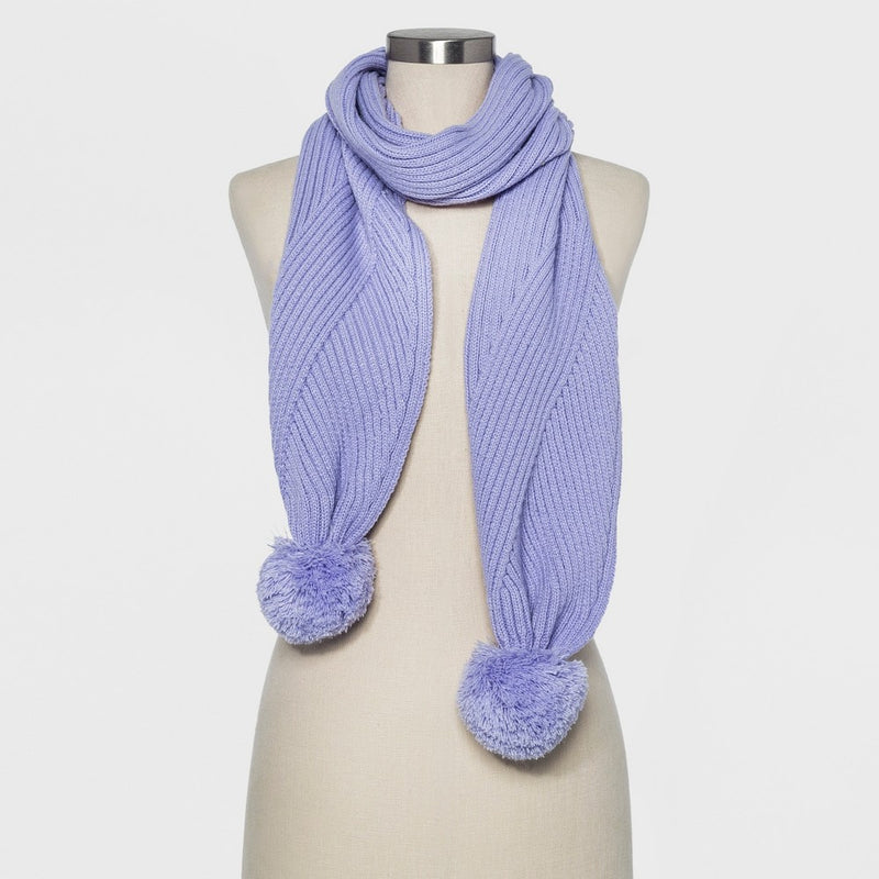 Women's Ribbed Poms Scarf - A New Day Lilac