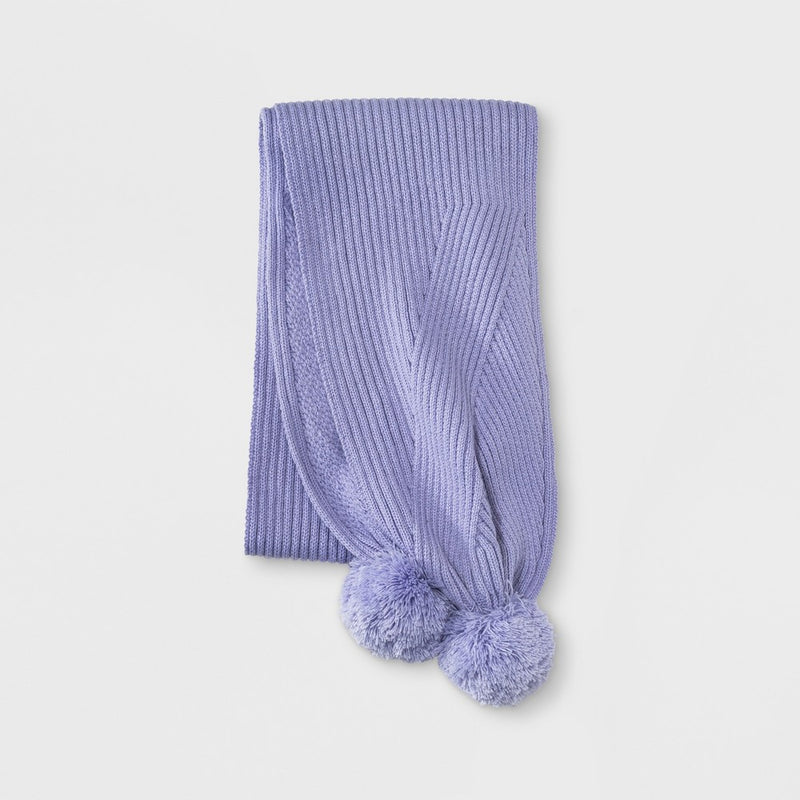 Women's Ribbed Poms Scarf - A New Day Lilac