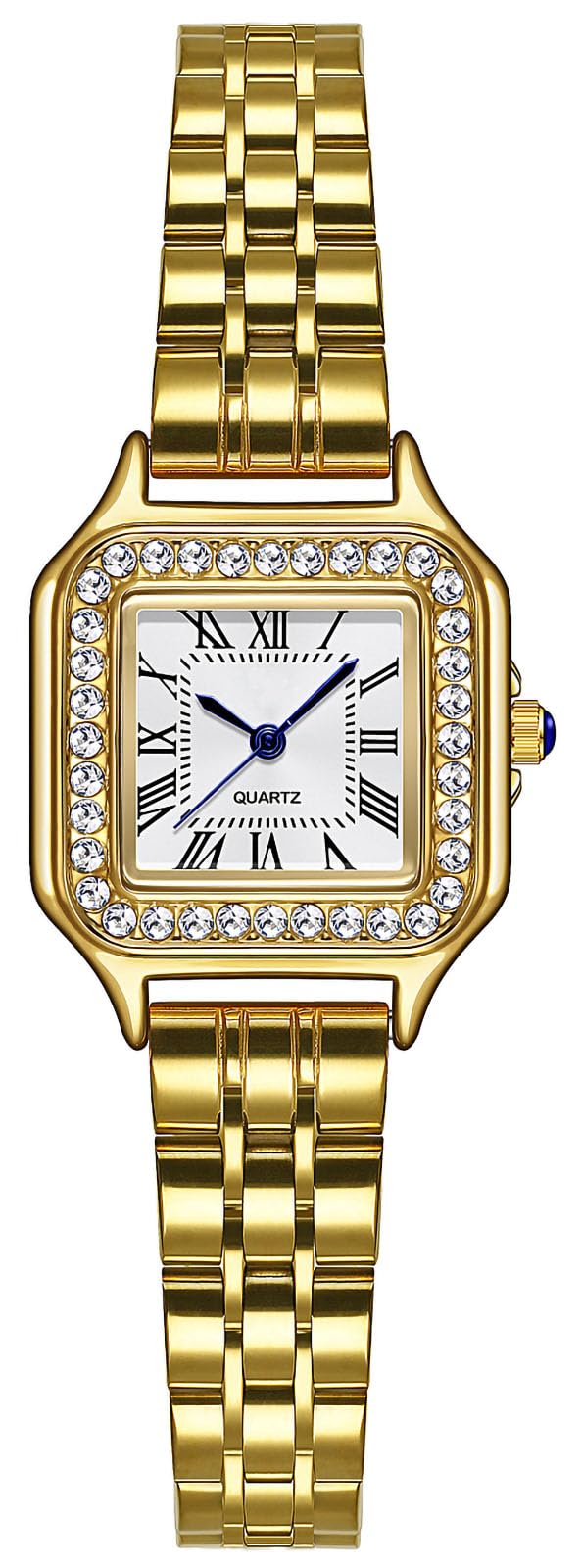 Gold Watches For Women Dainty Square Vintage Watches Luxury Ladies Diamond Accent Stainless Steel Bracelet Watch Business Casual Dress Analog Quartz Wrist Watch (1 Gold)