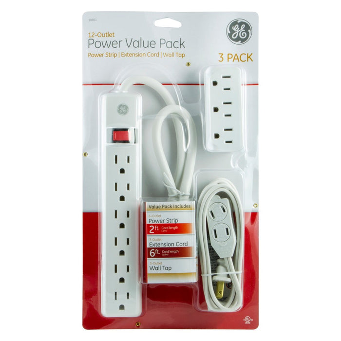General Electric 6' Power Pack Outlet Strip/3 Outlet Cord Wall Adapter *SEALED*