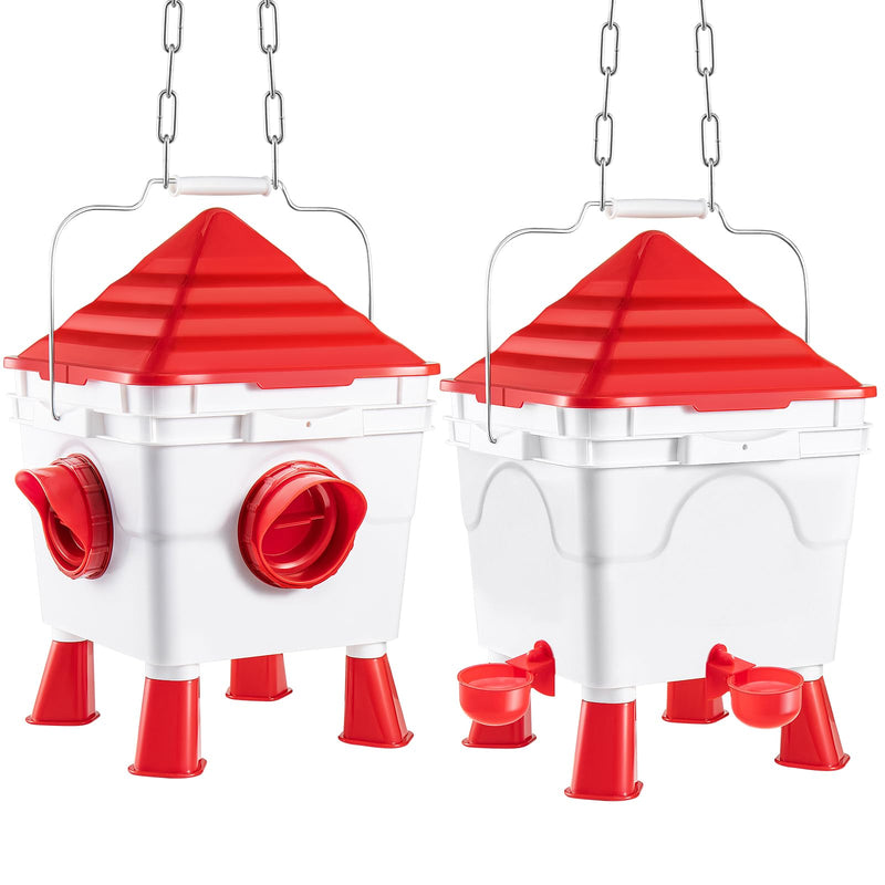 CEED4U Automatic Chicken Feeder And Waterer Set 11.5 Lbs 2.3 Gal Hanging Chicken Coop Feeder No Waste With Legs, Auto-Fill Cups And Feeding Ports For Poultry Water Bucket