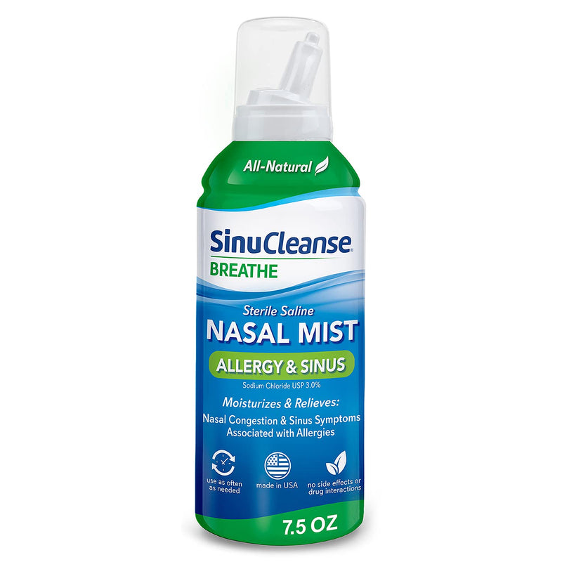 Sinucleanse Allergy & Sinus Sterile Saline Nasal Spray, Ultra Fine Mist, Instantly Moisturizes & Relieves Severe Nasal Congestion Due To Allergies, 7.5 Oz, Made In USA