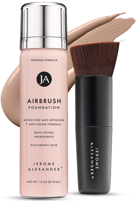 Jerome Alexander Magicminerals Airbrush Foundation – 2 Piece Set With Airbrush Foundation And Kabuki Brush - Spray Makeup With Anti-Aging Ingredients For Smooth Radiant Skin - Medium