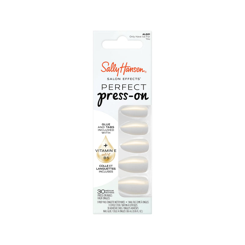 Sally Hansen Salon Effects Perfect Press-On Nails | Almond Shape | Easy To Apply, Non-Damaging | 30 Nails, Nail Glue, Adhesive Tabs, File | Only Have Ice For You