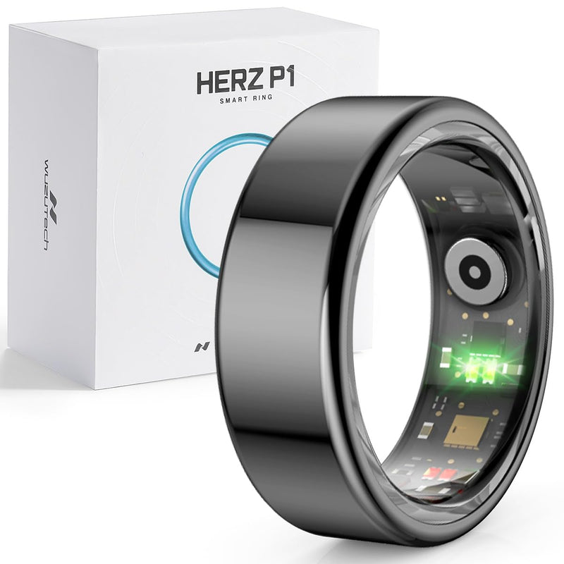 Herz P1 Smart Ring For Women & Men - (Size 11) 24/7 Health Metrics Fitness Ring, Tracks 20+ Biometrics, 6 Day Battery Life, Waterproof Stainless Steel, Free APP For Ios Android, No Subscription