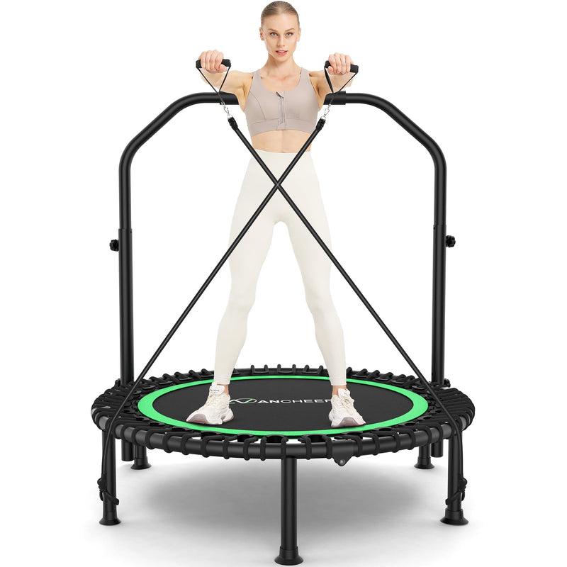 ANCHEER 40" Foldable Mini Trampoline, Fitness Rebounder With Adjustable Foam Handle, Exercise Trampoline For Adults Indoor/Garden Workout,Green (LOCAL PICKUP ONLY)