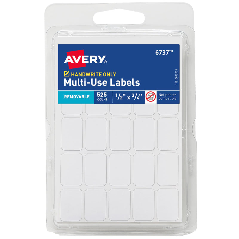 Avery Multi-Use Removable Labels, 1/2" X 3/4", White, Non-Printable, 525 Blank Labels Total (6737)