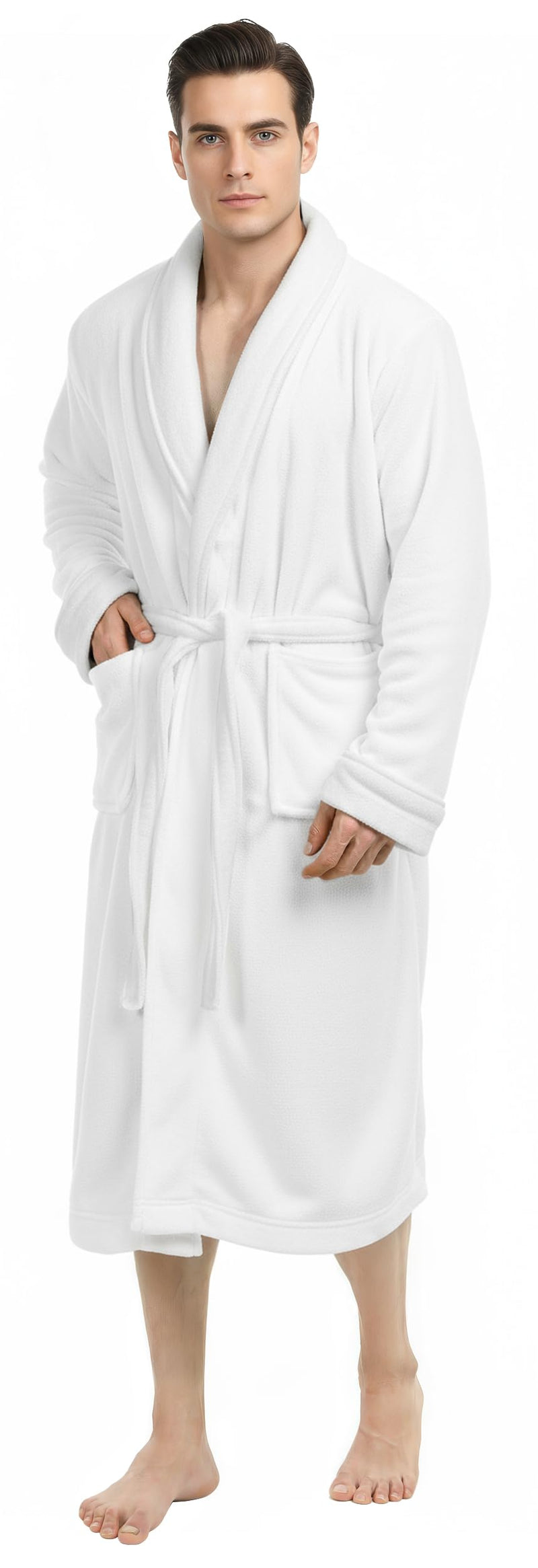 NY Threads Mens Robe, Luxury Plush Fleece Mens Bathrobe, Spa Bath Robe For Men, Large-X-Large, White