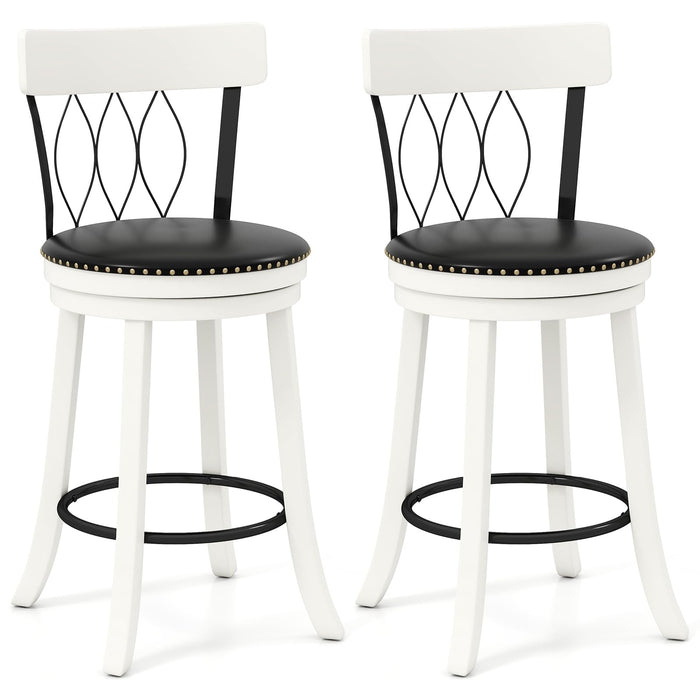 Giantex 26" Bar Stools Set Of 2, Swivel Counter Height Bar Chairs With Footrest, Rubber Wood Frame & Tufted Rivets, Upholstered Modern PVC Leather Barstools For Kitchen Island & Pub (LOCAL PICKUP ONLY)