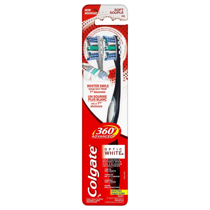 Colgate 360 Advanced Optic White Whitening Toothbrush - Soft - 2ct