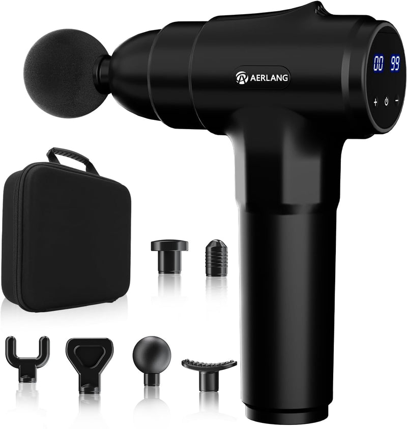 AERLANG Muscle Massage Gun, Back Massager Deep Tissue Gun For Athletes To Relief Pain And Relax With 20 Adjustable High Intensity Speeds 6 Heads, Body Carrying Case