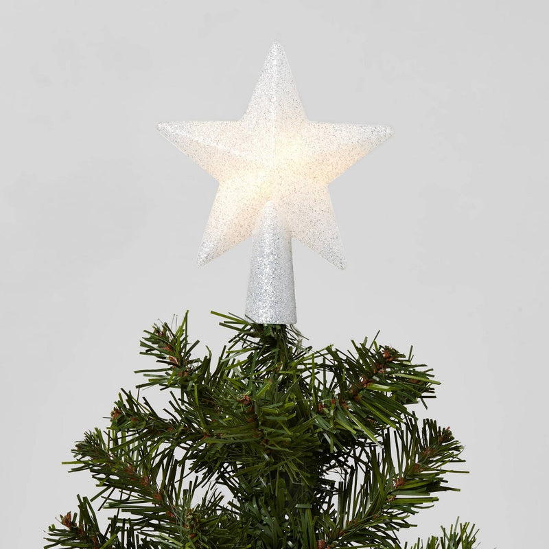 Lighted Mini Treetop Silver Glitter with Separate Battery Pack & Lead in Wire - Wondershop