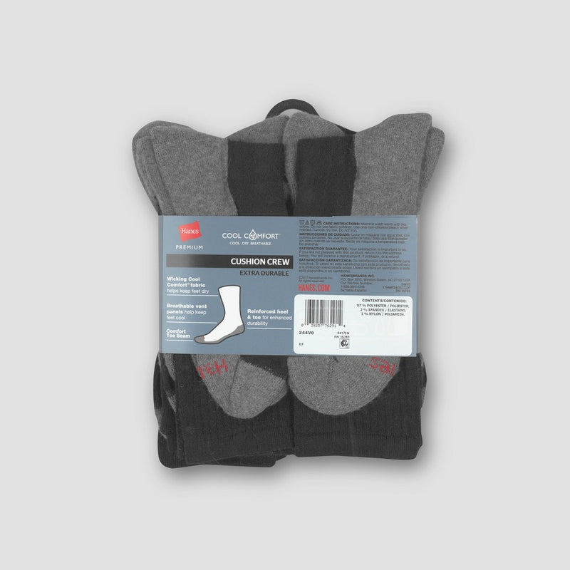Men's Hanes Premium 10Pk Extended Size Black Crew Socks
