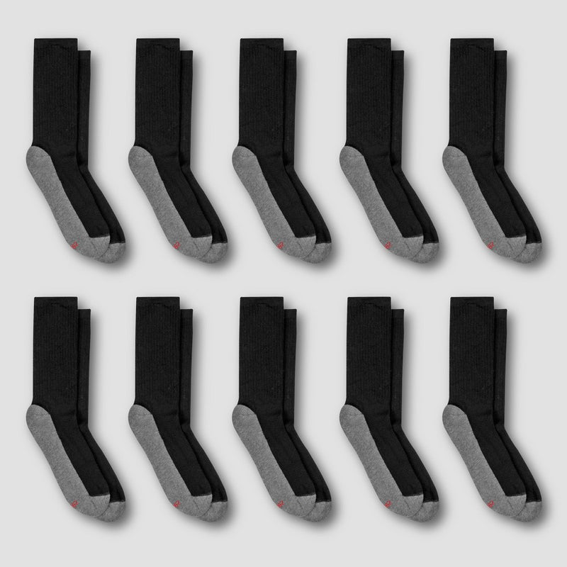 Men's Hanes Premium 10Pk Extended Size Black Crew Socks