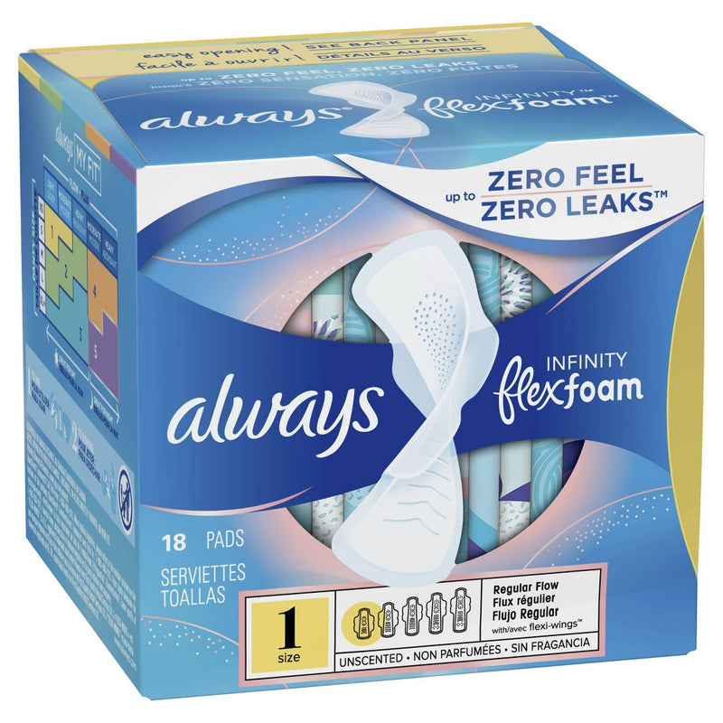 Always Infinity Regular Absorbency Pads with Wings - Unscented - Size 1 - 18ct