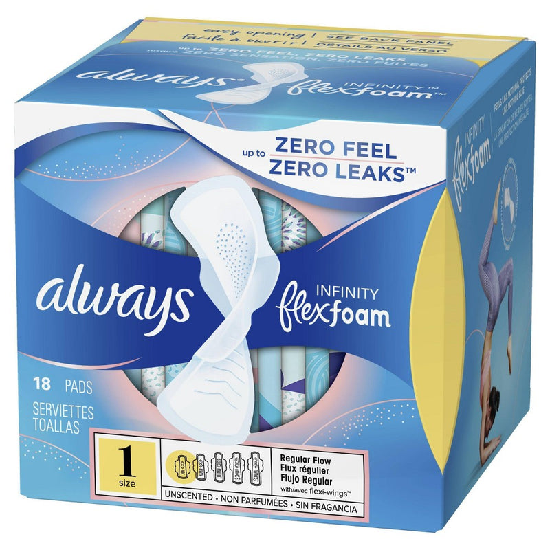 Always Infinity Regular Absorbency Pads with Wings - Unscented - Size 1 - 18ct