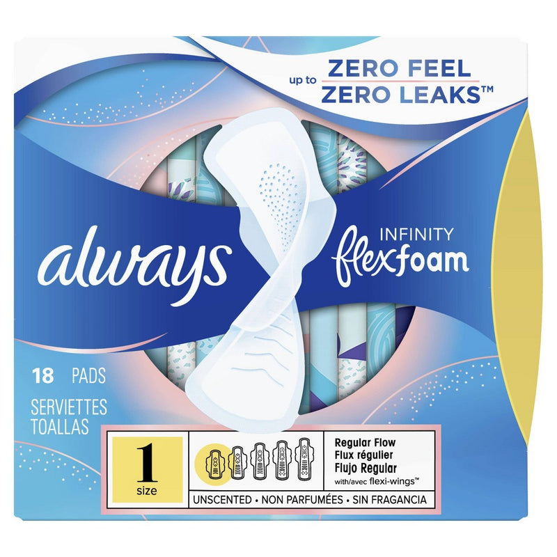 Always Infinity Regular Absorbency Pads with Wings - Unscented - Size 1 - 18ct