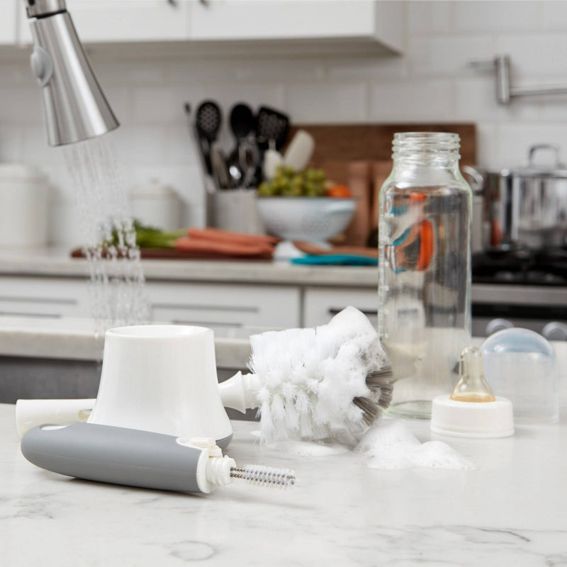 OXO TOT Bottle Brush with Bristled Cleaner & Stand - Gray