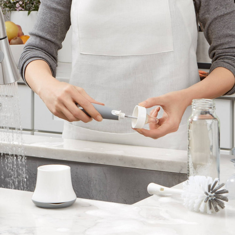OXO TOT Bottle Brush with Bristled Cleaner & Stand - Gray