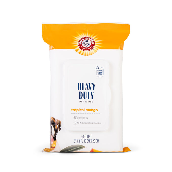 Arm & Hammer For Pets Heavy Duty Multipurpose Bath Wipes For Dogs, Travel Size, Mango Scent | All Purpose Dog Wipes Remove Odor & Refresh Skin For Pets | 30 Ct Pack Of Travel Pet Wipes