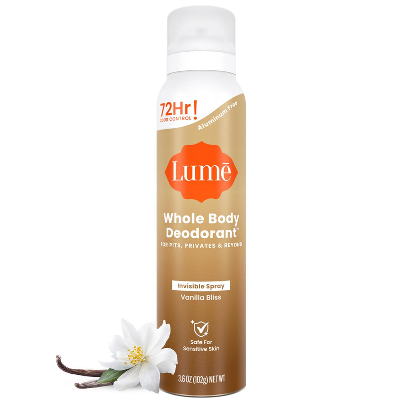 Lume Invisible Spray Deodorant For Women - Whole Body Deodorant Spray - 72 Hr Odor Control - Ozone Friendly, Natural Propellant - Baking Soda & Aluminum Free - Skin Loving, Full Body - Vanilla Bliss