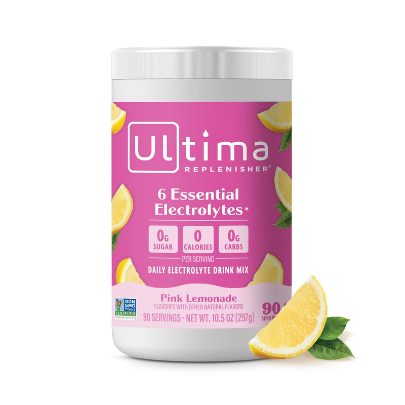 Ultima Replenisher Daily Electrolyte Powder Drink Mix – Sugar Free – Pink Lemonade, 90 Serving – Hydration Powder With 6 Key Electrolytes And Trace Minerals – Keto Friendly, Vegan, Non-GMO