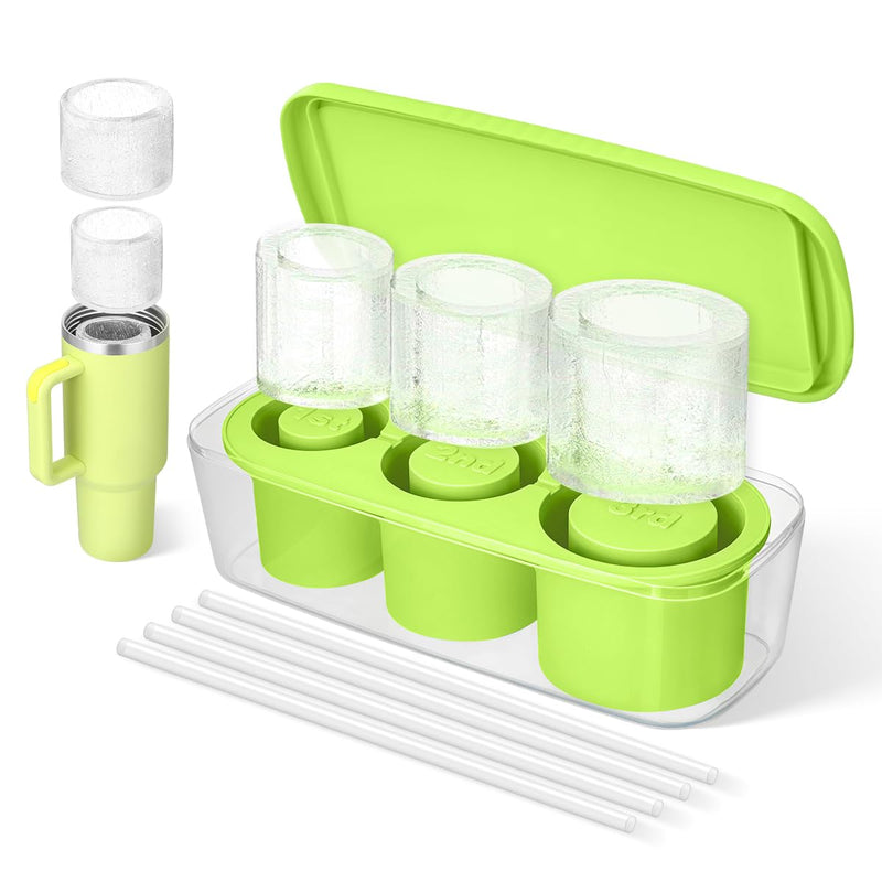 Aieve Ice Cube Tray For Stanley Cup, Aieve Ice Mold Silicone Ice Tray For 40Oz 30Oz Stanley Tumbler Stanley Cup Accessories With 4 Pcs Straws (Grass Green)