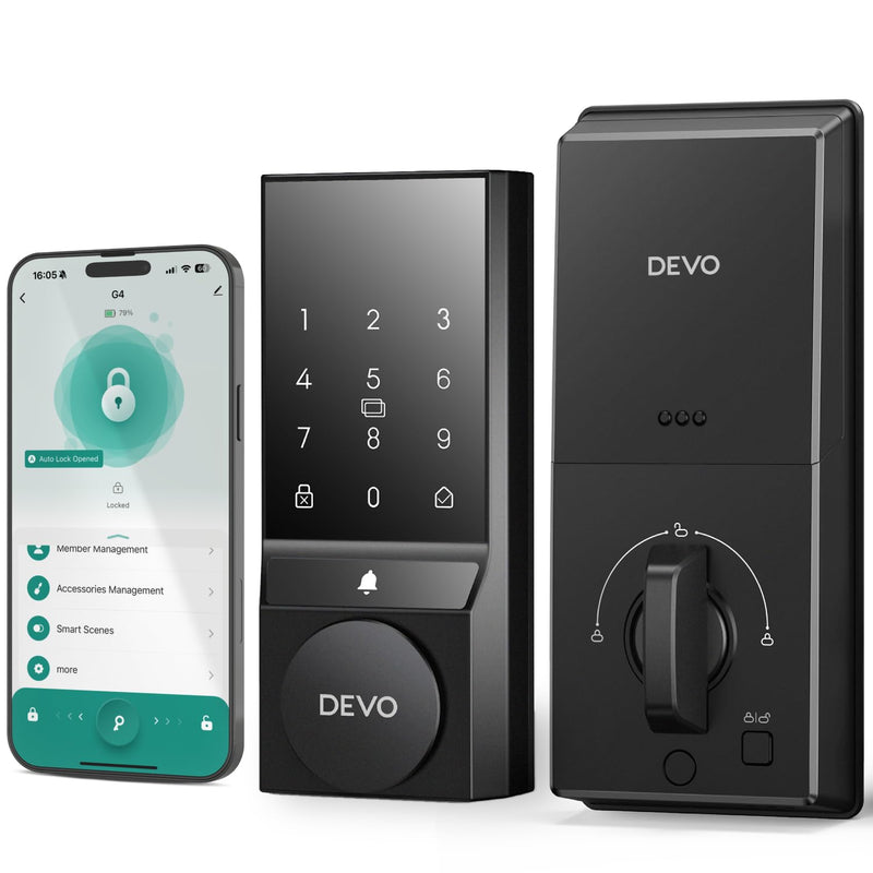 Devo G4 Smart Locks For Front Door, Keyless Entry Door Lock, Deadbolt Smart Lock, App Control, Built-In Bluetooth, Touchscreen Keypad, 8 Months Battery, IP54 Waterproof, Auto Lock, Easy Installation