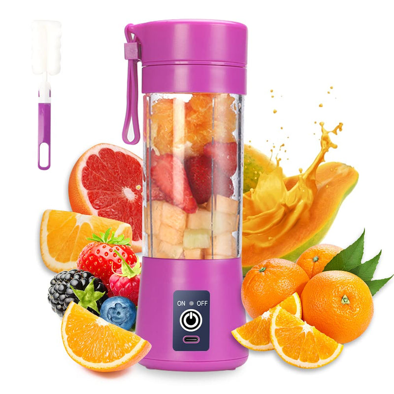 Portable Blender Cup,Electric USB Juicer Blender,Mini Blender Portable Blender For Shakes And Smoothies, Juice,380Ml, Six Blades Great For Mixing,Purple