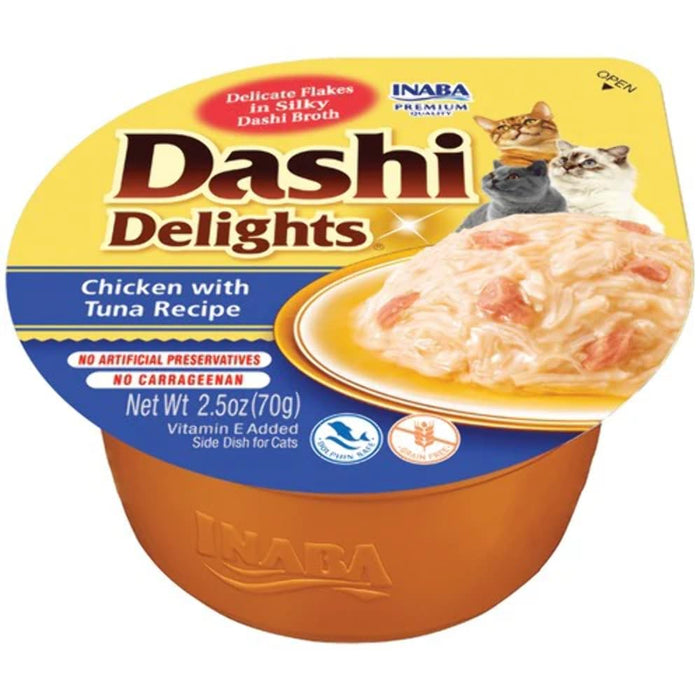 INABA Dashi Delights For Cats, Shredded Chicken With Bonito Flake Broth, 2.5 Ounce Cup, Chicken With Tuna Recipe