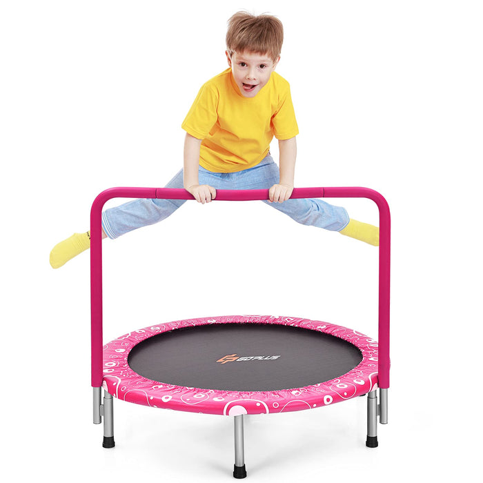 Goplus 36Inch Kids Trampoline, Foldable Mini Rebounder With Full Covered Handle And Safety Pad, Portable Toddler Fitness Trampoline For Indoor And Outdoor, Max Load 330 LBS (Pink) (LOCAL PICKUP ONLY)