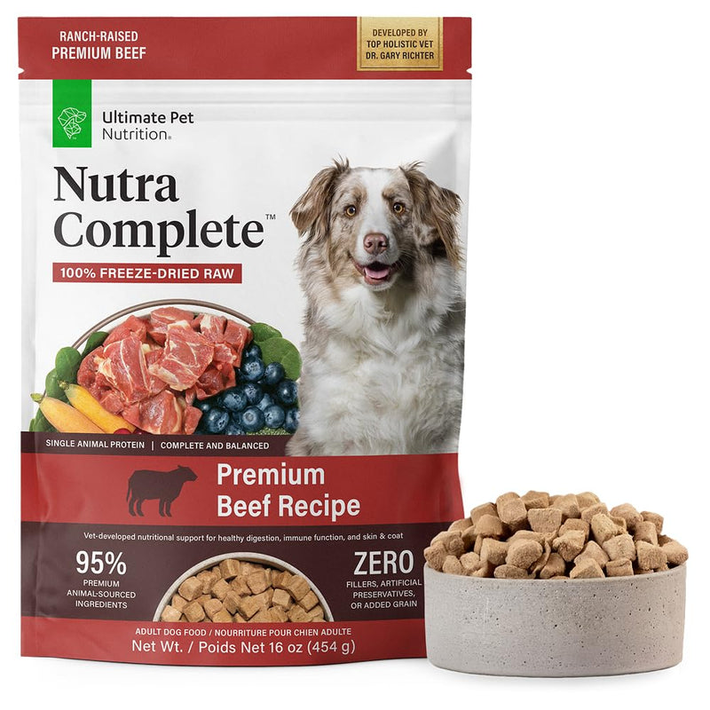 ULTIMATE PET NUTRITION Nutra Complete, 100% Freeze Dried Raw Veterinarian Formulated Dog Food With Antioxidants Prebiotics And Amino Acids (1 Pound, Beef)
