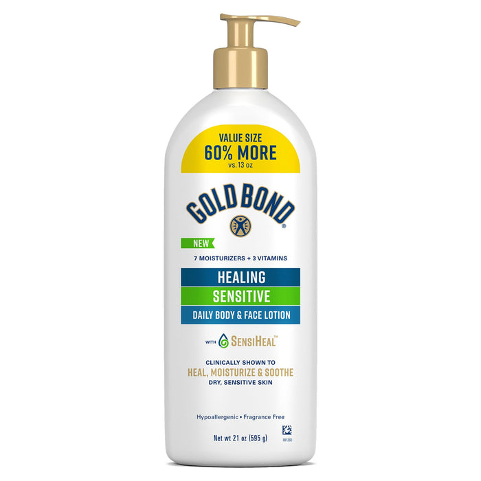 Gold Bond Healing Sensitive Daily Body & Face Lotion with Aloe Moisturizes, Heals & Soothes Dry, Sensitive Skin, Value Size, 21 oz.