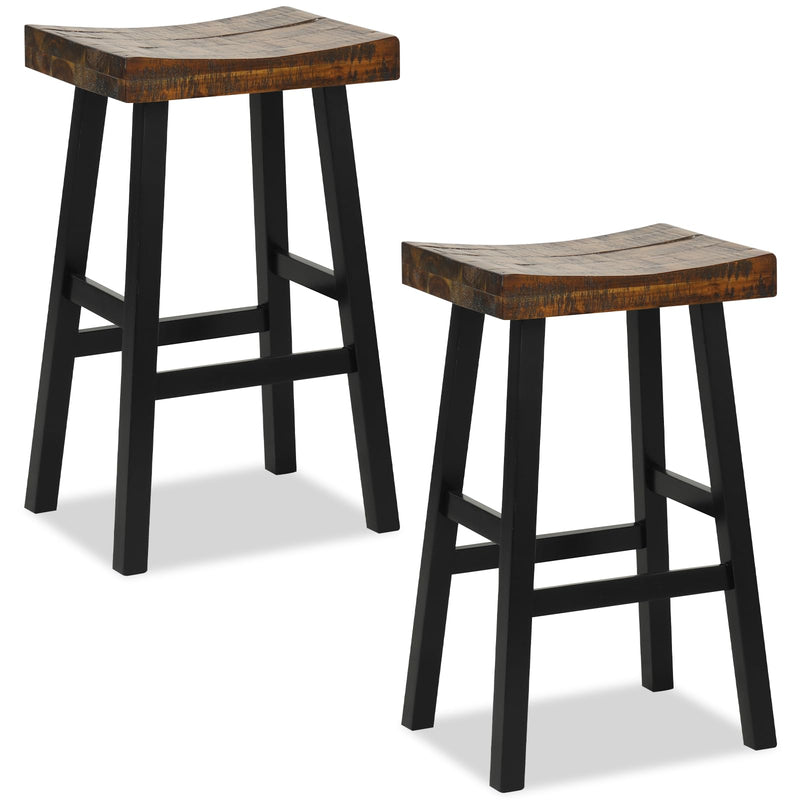 Giantex Bar Stools Set Of 2, 29" Bar Height Saddle Stools, Bar Dining Chairs With Rubber Wood Frame & Footrest, Backless Barstools For Kitchen Island, Dining Room, Pub, Rustic Brown (LOCAL PICKUP ONLY)