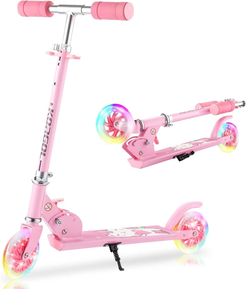 Scooter for Kids Ages 3-10 - Kids Kick Scooters with Led Light Up Wheels & 3 Levels Adjustable Handlebar, Lightweight Foldable 2 Wheel Girly Pink Scooter, Christmas Birthday Gifts for Girls Boys. (LOCAL PICKUP ONLY)