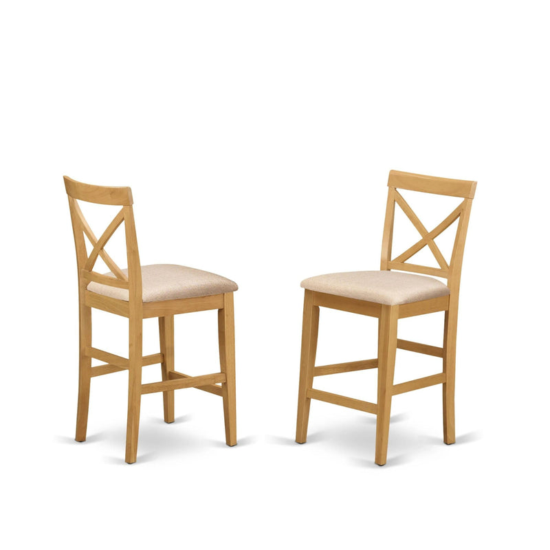 East West Furniture PBS-OAK-C Pub Counter Stool Bar Chair - Linen Fabric Pub Height Wooden Chairs, Set Of 2, Oak (LOCAL PICKUP ONLY)
