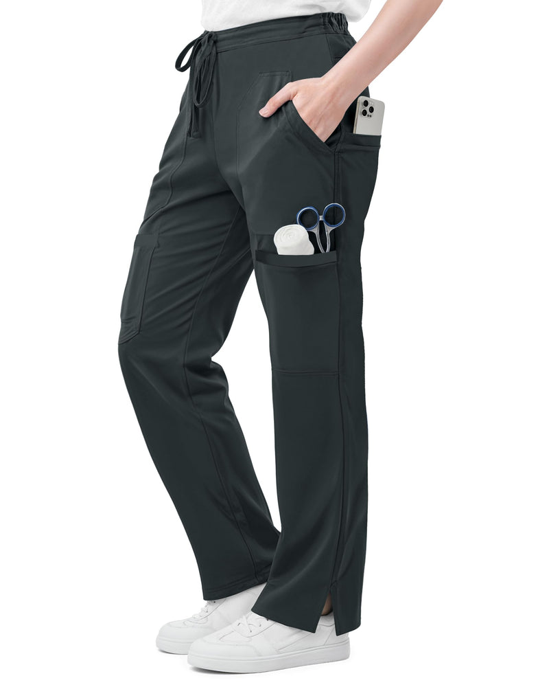 NY Threads 4-Way Stretch Rayon Blend Scrub Pants Women Mid Rise Relaxed Fit 31" Inseam, Small Petite, Charcoal