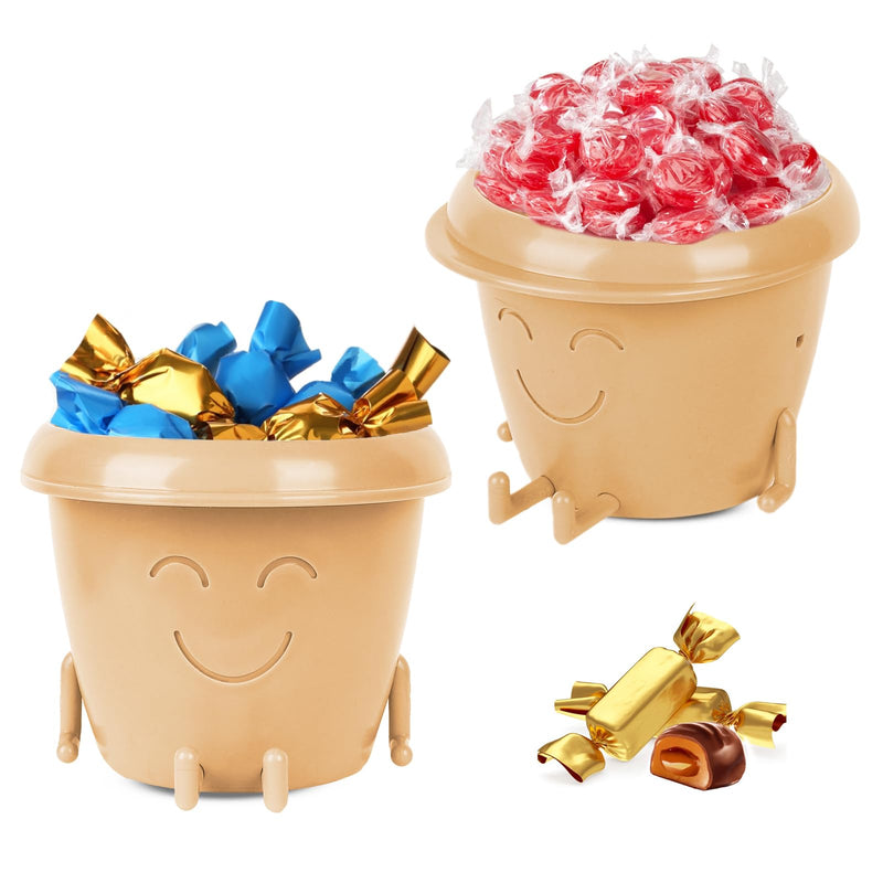 Steipirr 2 Pack Face Candy Dishes For Office Desk, 4.3 Inch Funny Sitting Plant Pot With Drainage, Decorative Key Bowl, Birthday Gift For Men And Women