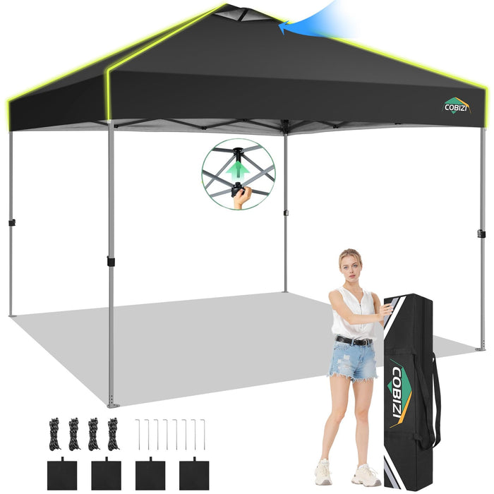 COBIZI 10X10 Pop Up Canopy Tent Without Removable Sidewalls, One Push Party Tent Outdoor Waterproof Event Canopy With Air Vent For Parties Commercial Wedding, 3 Height, Carry Bag, Sandbag, Black (LOCAL PICKUP ONLY)