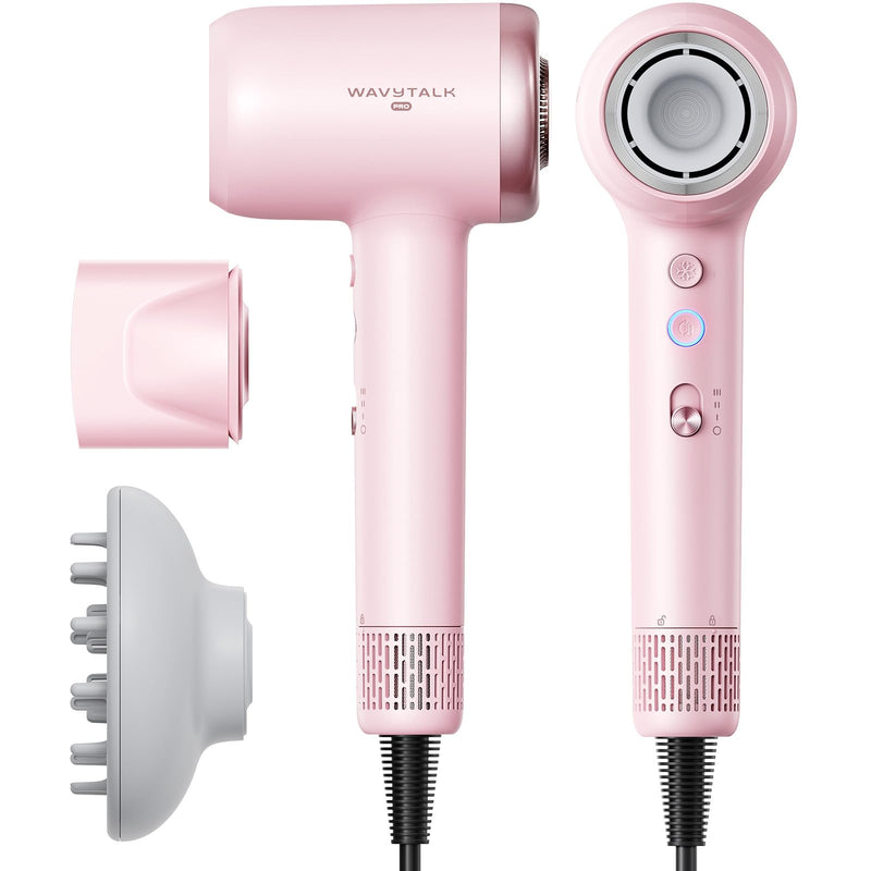 Hair Dryer, Wavytalk Turblow Pro Fast Drying Blow Dryer With Diffuser, High Speed Hair Dryer With 110,000 RPM, Pro Negative Ions For Reduces Damage, Frizz Smoothing, 3 Speeds & 3 Temps, Pink