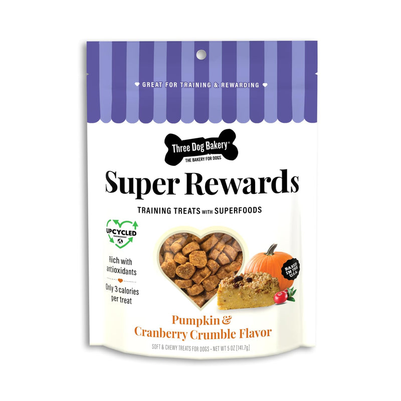 Three Dog Bakery Super Rewards With Superfoods Pumpkin & Cranberry Crumble Treats - Puppy Treats, Dog Chews, Training Treats, Training For Dogs & Puppies, Resealable Pouch