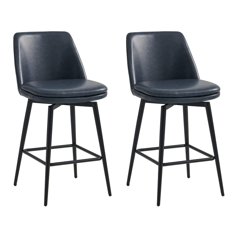CHITA Swivel Bar Stools, 27.2" Counter Height Bar Stools Set Of 2, FSC Certified Upholstered Modern Counter Stools, Metal Legs, Faux Leather, Blue (LOCAL PICKUP ONLY)