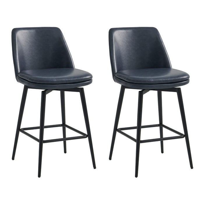 CHITA Swivel Bar Stools, 27.2" Counter Height Bar Stools Set Of 2, FSC Certified Upholstered Modern Counter Stools, Metal Legs, Faux Leather, Blue (LOCAL PICKUP ONLY)