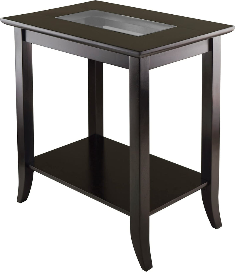 Winsome Genoa 25.04 X 23.94 X 16.3-Inch Composite Wood End Table With Glass Top, Dark Brown (92419) (LOCAL PICKUP ONLY)