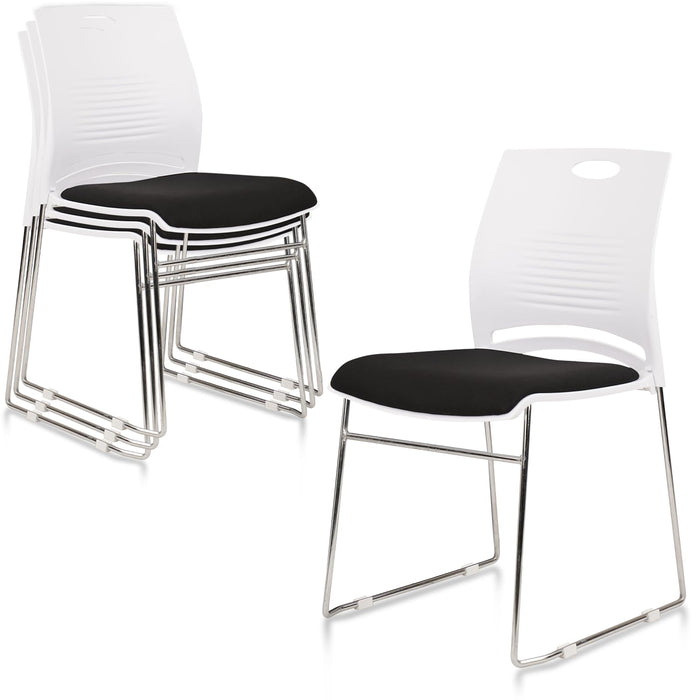 CLATINA Stacking Home Office Guest Chair, Reception Stackable Chairs With Metal Sled Base, Conference Lobby Waiting Training School Kitchen Banquet Chair, Plastic Desk Chairs No Wheels, White, 4 Pack (LOCAL PICKUP ONLY)