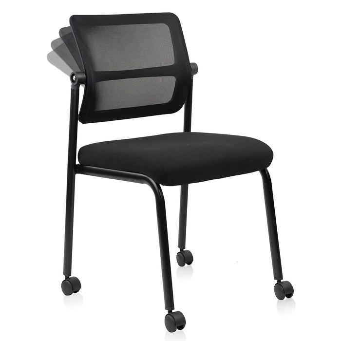 CLATINA Stacking Armless Office Waiting Room Chair With Wheels, Stackable Mesh Guest Reception Desk Chairs With Adjustable Backrest For Conference Lobby Side School, Black (LOCAL PICKUP ONLY)